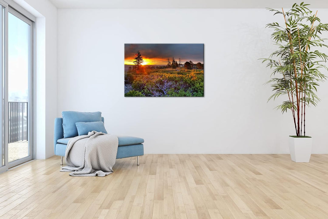 deyoli bezauberte Landschaft bei Sonnenaufgang Format: 100x70 als Leinwand, Motiv fertig gerahmt auf