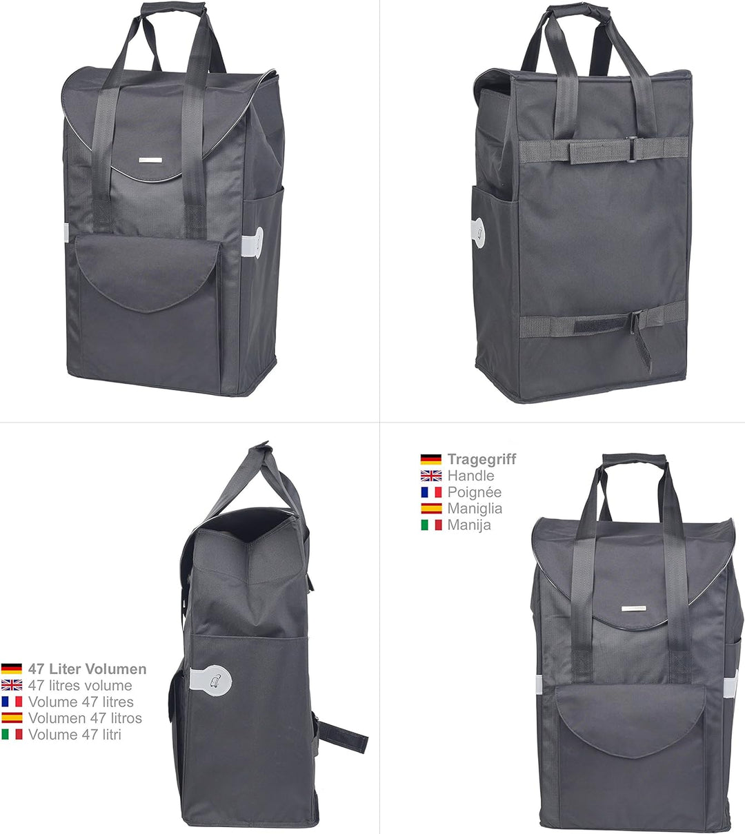 Andersen Einkaufstrolley Royal mit 3-Speichenrad und Einkaufstasche Senta schwarz 49 Liter