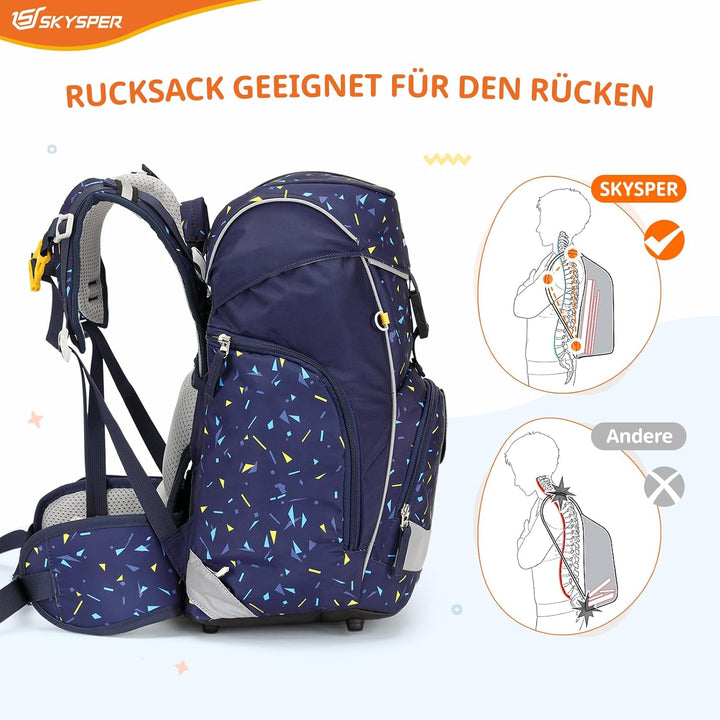 SKYSPER Schulranzen Set 5-teilig für Jungen Mädchen 1. Klasse Grundschule Schulrucksack Sporttasche