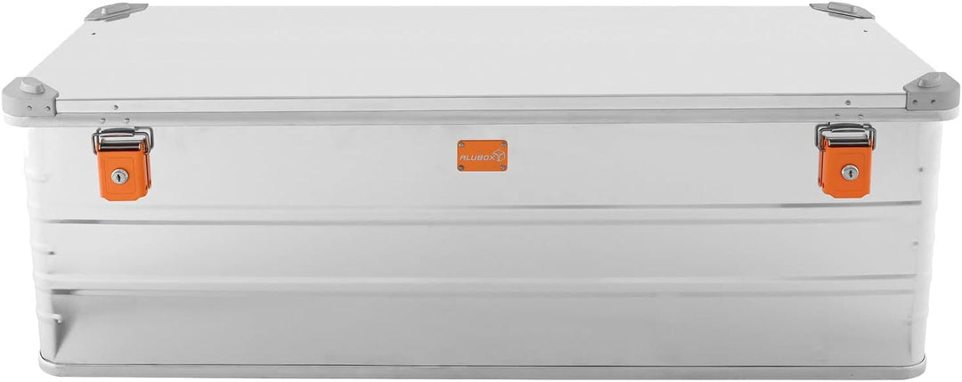 Alubox Alukiste abschliessbar E159 - Premium Aluminium Lagerbox 159 Liter - Deckel mit Aluminium Dru