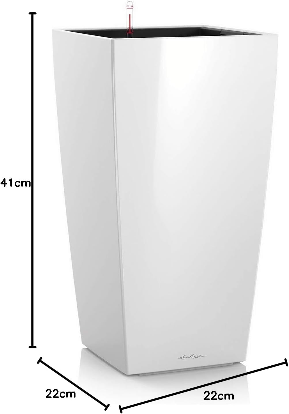 LECHUZA CUBICO Premium 22, Weiss Hochglanz, Hochwertiger Kunststoff, Inkl. Bewässerungssystem, Herau