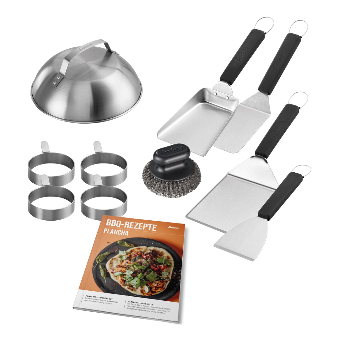 Enders® PLANCHA-Set inklusive Schaufel, Wender, Bürste, Spachtel, Edelstahlringen, Melting Dome und