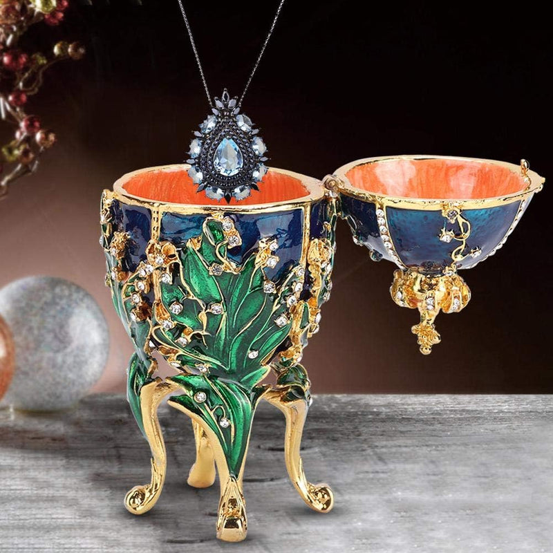 Bemalte emaillierte Faberge Ei Stil dekorative klappbare Schmuck Schmuckschatulle, künstliche Diaman