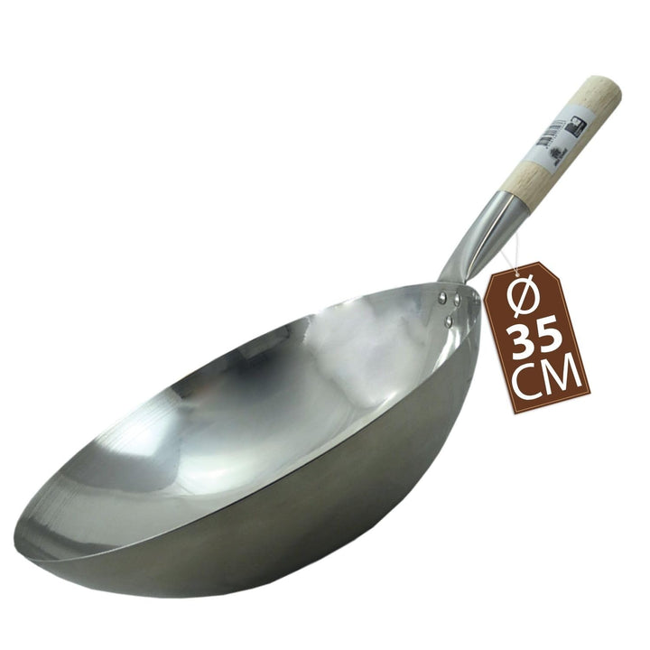 JADE TEMPLE Edelstahl Wok, runder Boden, D: 35 cm, Silber