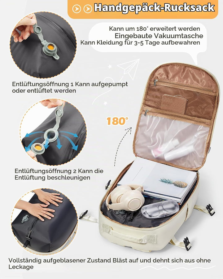 Vakuum Rucksack,Airbag Rucksack Handgepäck Flugzeug,Easyjet Handgepäck 45x36x20,Vakuum Reiserucksack