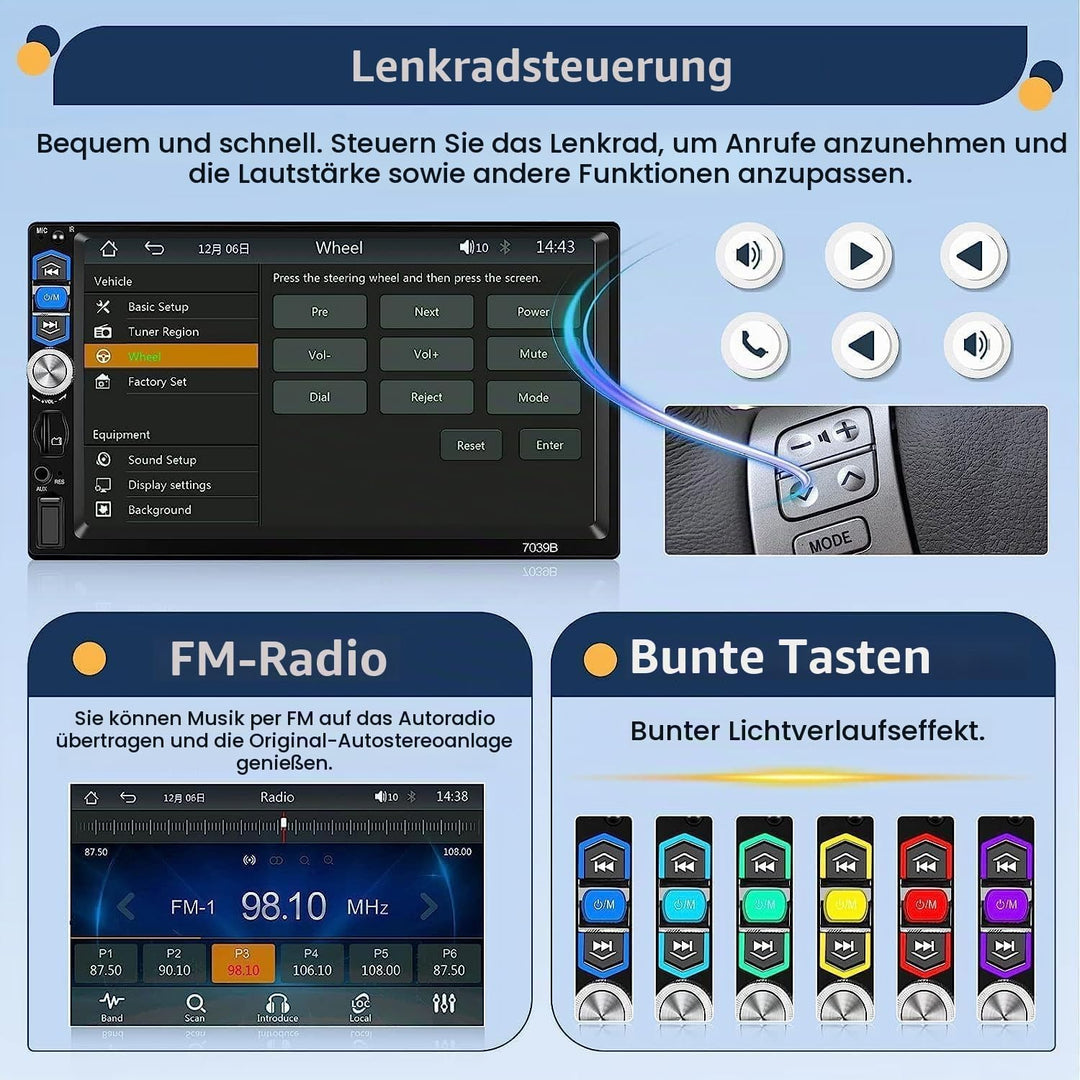 Hikity 1 Din Autoradio mit Wireless Carplay Android Auto 7 Zoll Touch Display Radio mit Bluetooth Fr