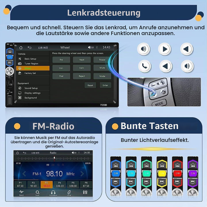 Hikity 1 Din Autoradio mit Wireless Carplay Android Auto 7 Zoll Touch Display Radio mit Bluetooth Fr