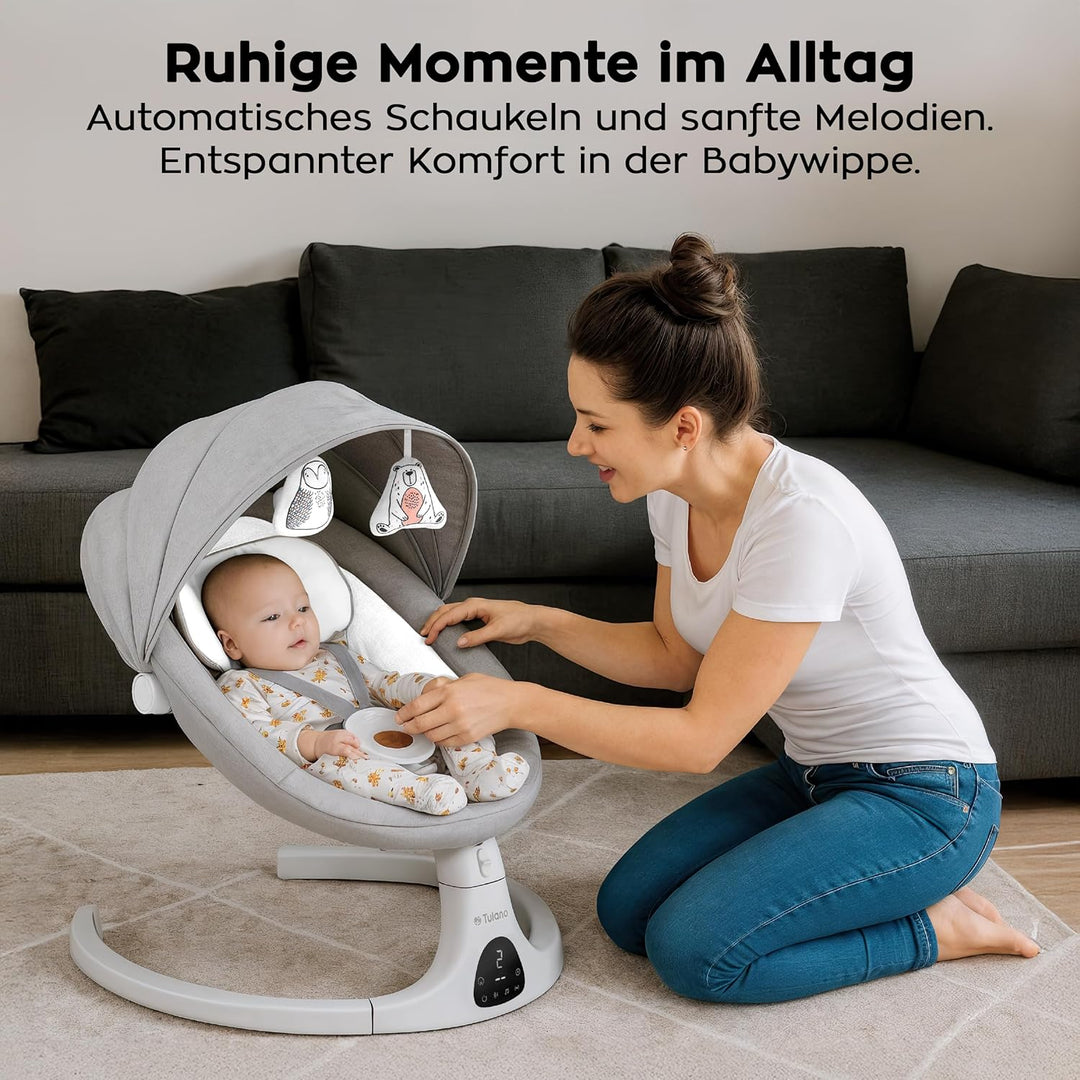 Tulano Astrid 35 | Elektrische Babywippe mit Schaukel- und Timerfunktion | 5 Schaukelgeschwindigkeit