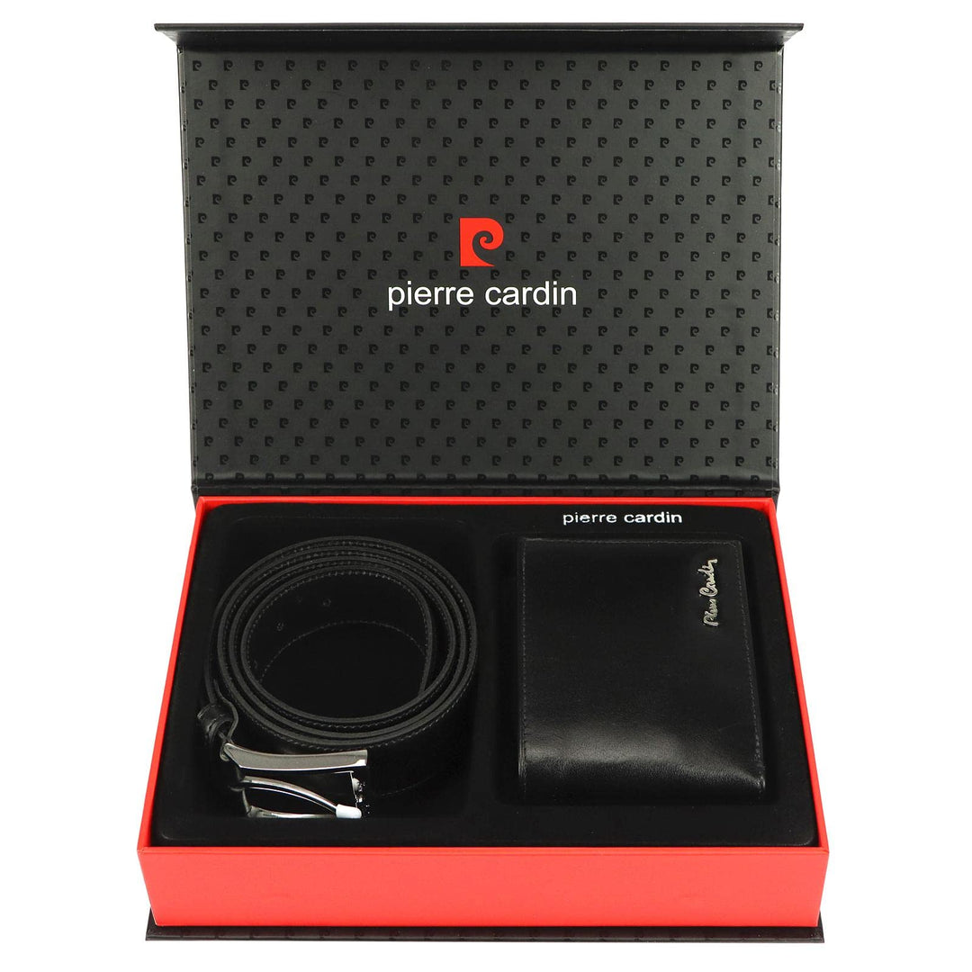Pierre Cardin Herrengeschenk-Set Brieftasche und Gürtel Elegant aus 100% Naturleder Minimalistisch W