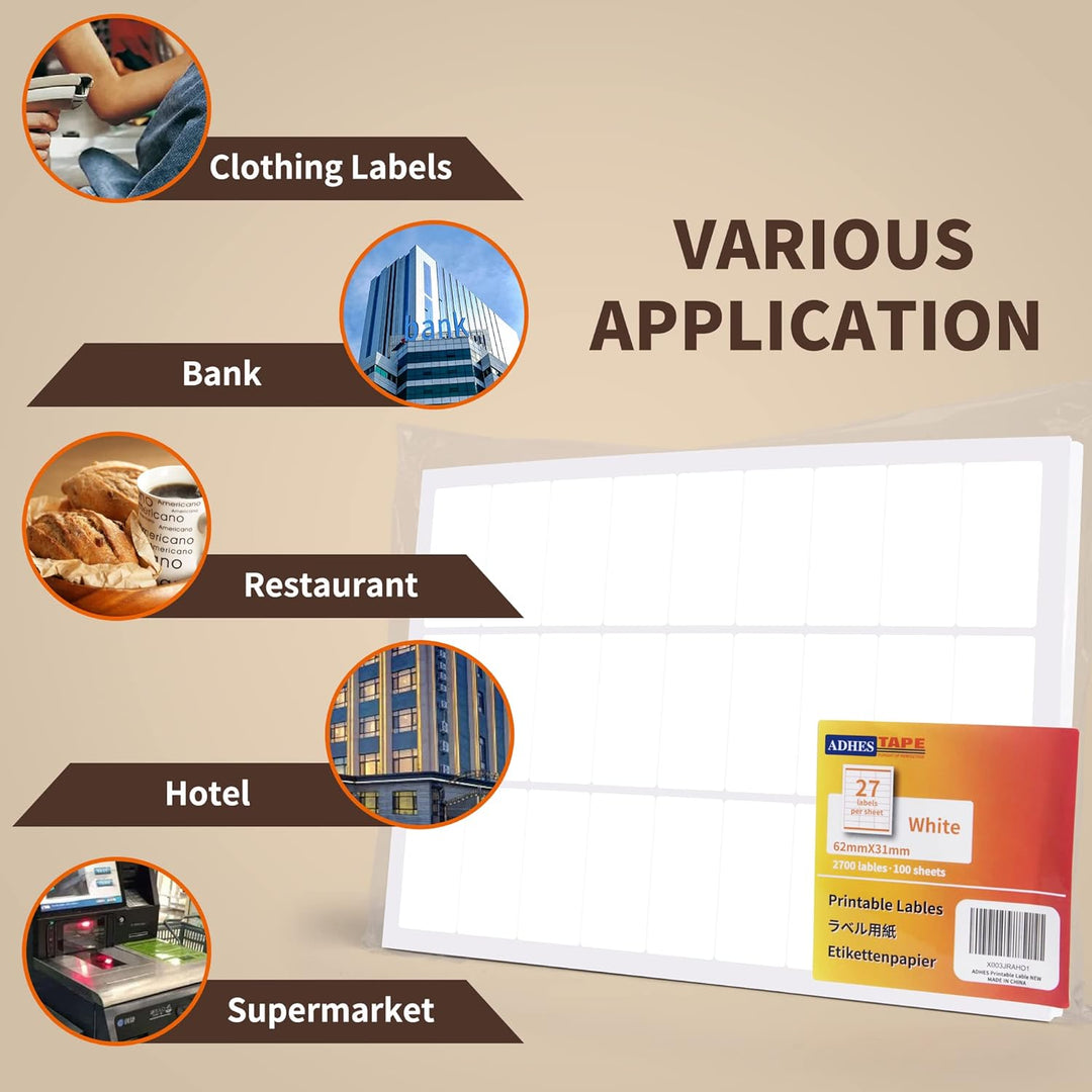 ADHES (1000 Blatt, 66mm*33.9mm) Thermodirekt-Etiketten, Druckbar Thermo Etiketten Weiss, Selbstklebe