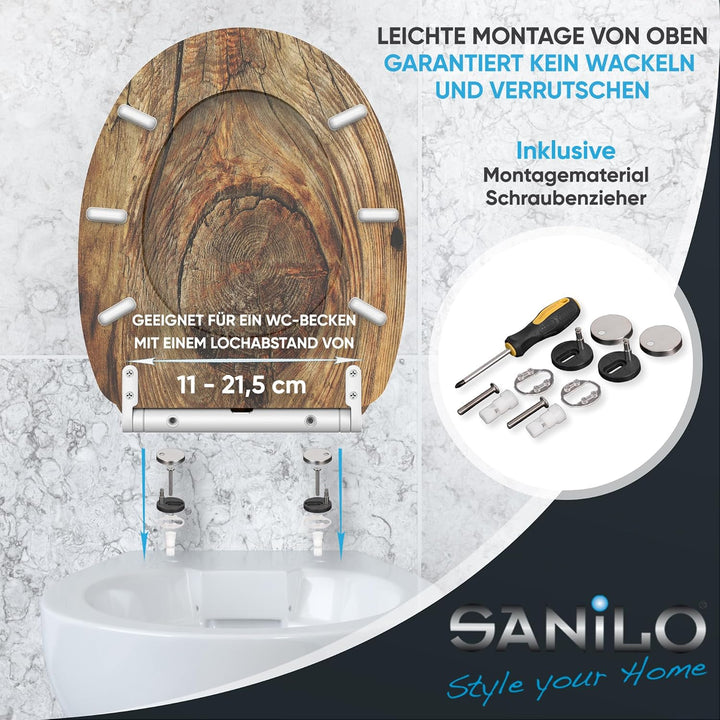Sanilo WC Sitz mit Absenkautomatik &amp; Quick-Release aus Holz, Rustikal