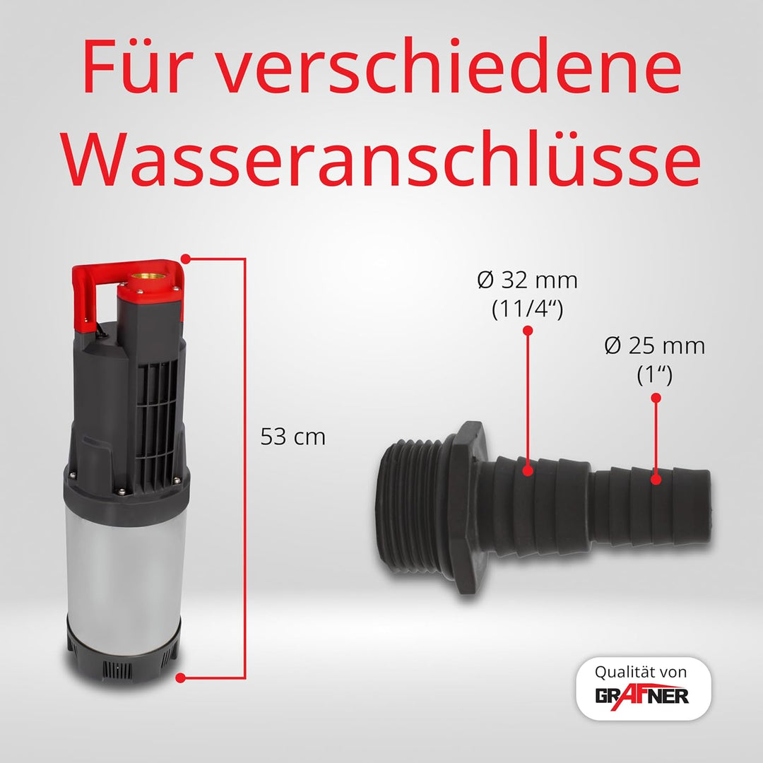 Grafner Automatik Drucktauchpumpe mit 1100 Watt und Rückschlagventil, 6500 l/h, max. 4,5 bar, Förder