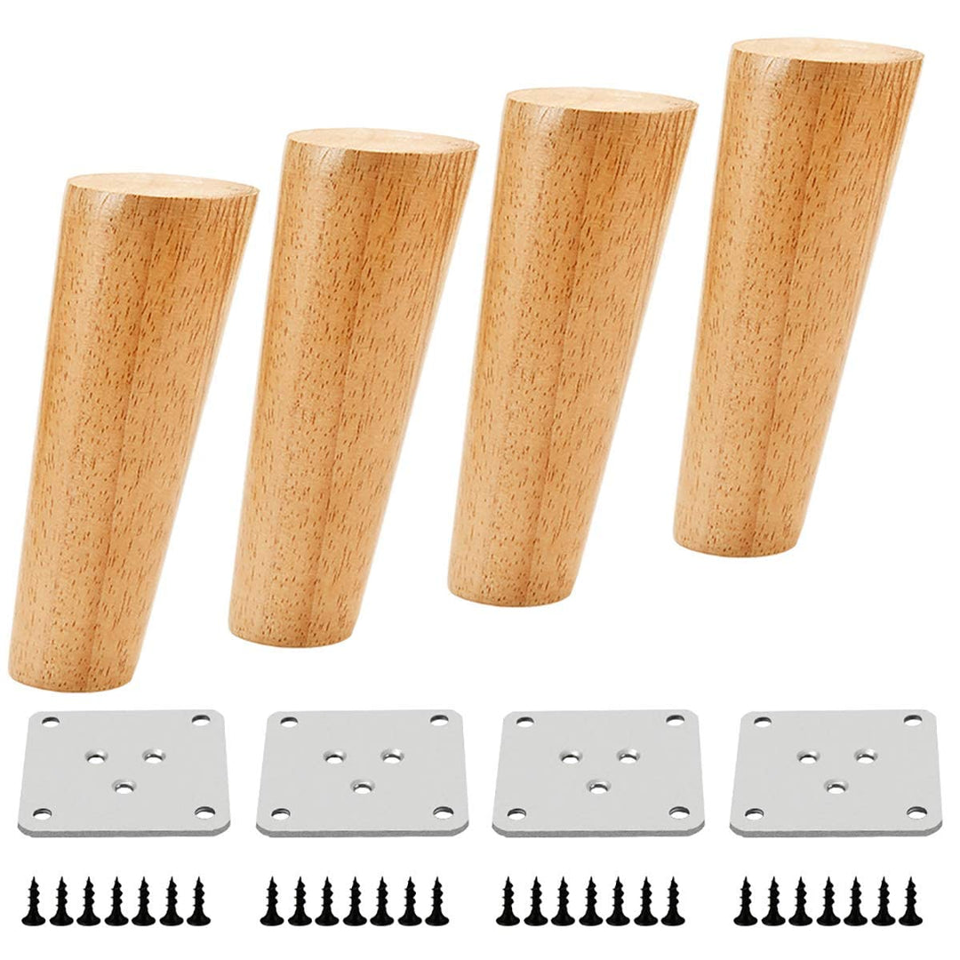 Qrity Möbelfuss Holz, 4 Stück 18cm Holzfüsse Möbelfüsse Sofafüsse mit Montageplatten &amp; Schrauben für