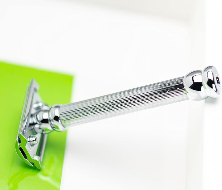 Merkur Flachklingenrasierer glanzverchromt, langer Griff, Gradschnitt Silber, Silber