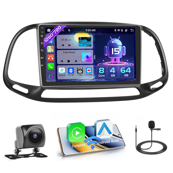 Hikity 8 core 4GB+64GB Android 15 Autoradio für FIAT Doblo/Yeni Kasa 2015 Radio Wireless CarPlay And