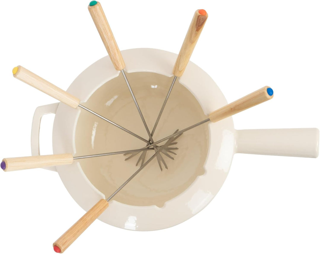 Mahlzeit Gusseisen Fondue Set für 6 Personen | 2 Liter | Fondueset 13 teilig mit Brenner und Gabeln