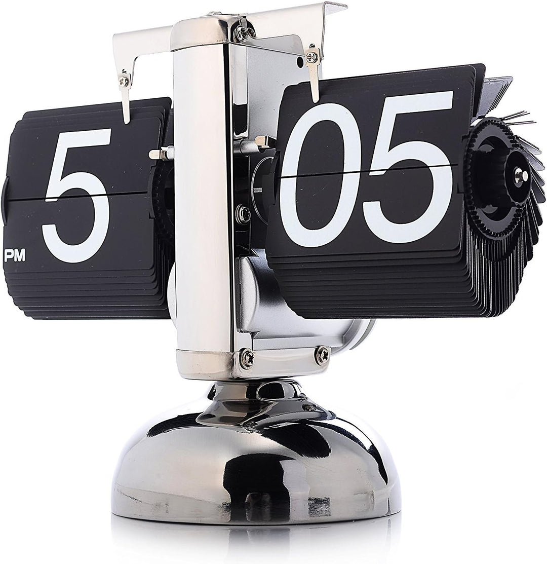 Aoonar Digitale Flip-Down-Uhr, Digital Retro Tischuhren Edelstahl Minimalistische Mechanische Auto F