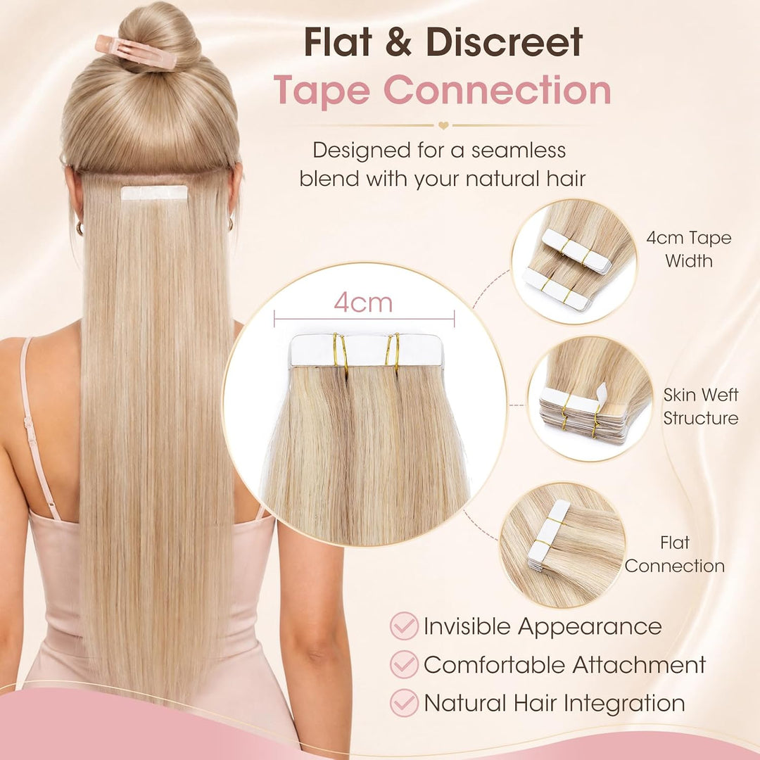 Silk-co Tape Extensions Echthaar 20g, leicht Version Tape in Extensions Echthaar 20pcs, Remy Invisib
