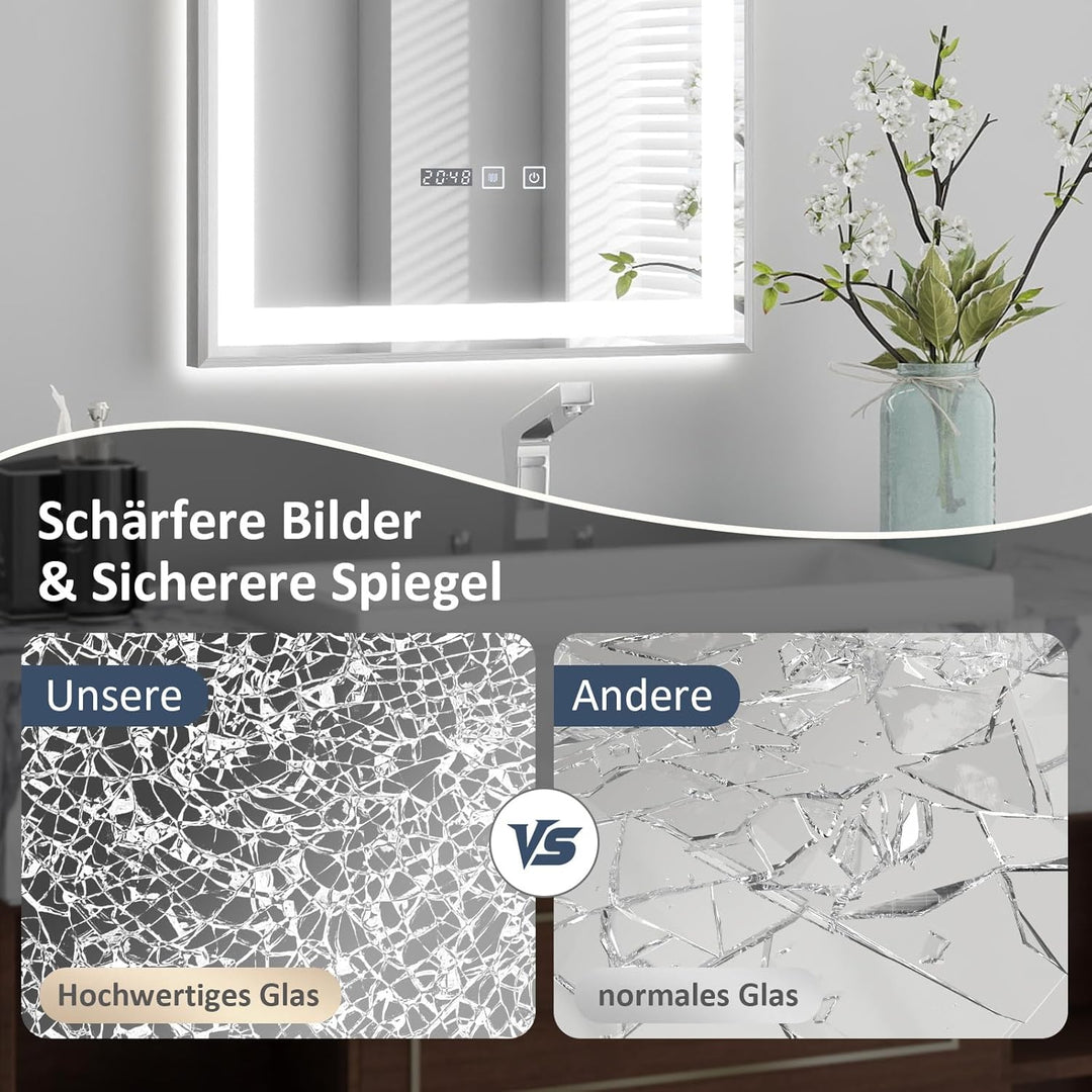 YOURLITE Spiegel mit Beleuchtung, 70x50cm, Badspiegel mit Beleuchtung Touch-Schalter, LED Spiegel mi
