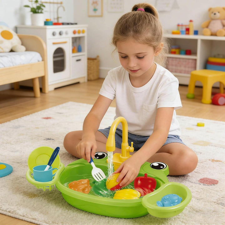 Spielküche mit fliessendem Wasser für Kleinkinder Rollenspielset mit drehbarem Wasserhahn Spielzeuge