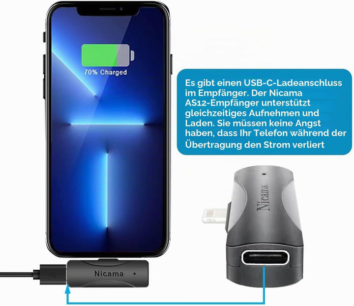 Nicama AS12 Kabelloses Lavalier Mikrofon,Kondensator Ansteck Revers Mikrofon für iPhone 6 7 8 9 10 1