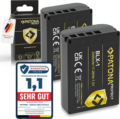 PATONA BLX-1 Protect Kamera-Akku 2X (2400mAh) mit NTC-Sensor und V1 Gehäuse - Kompatibel mit Olympus