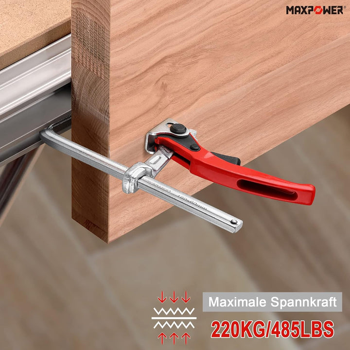 MAXPOWER 1 Stück Tischzwinge Hebelzwinge für führungsschienen mit 160mm Kapazität und 60mm Kehlentie