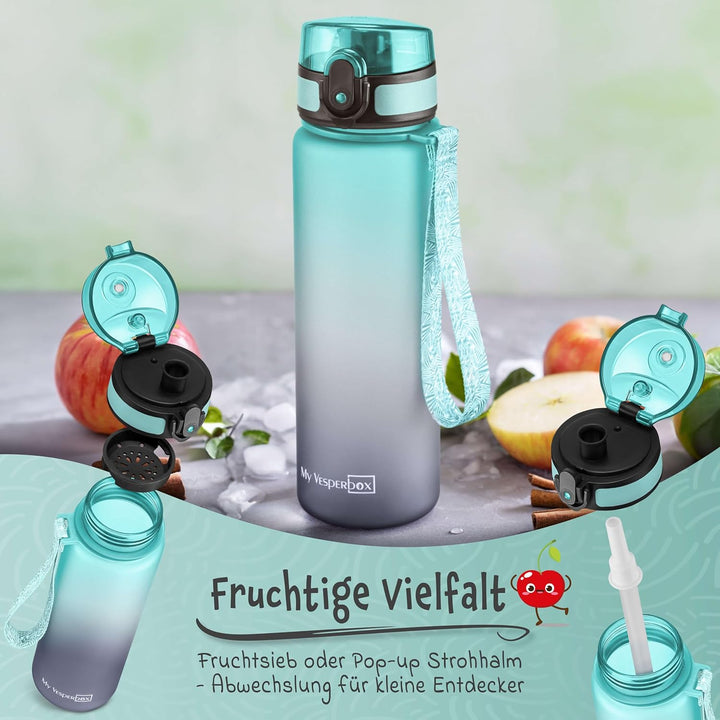My Vesperbox – Minny - Kinder Trinkflasche auslaufsicher – 350ml, 500ml, 750ml – mit Strohhalm oder