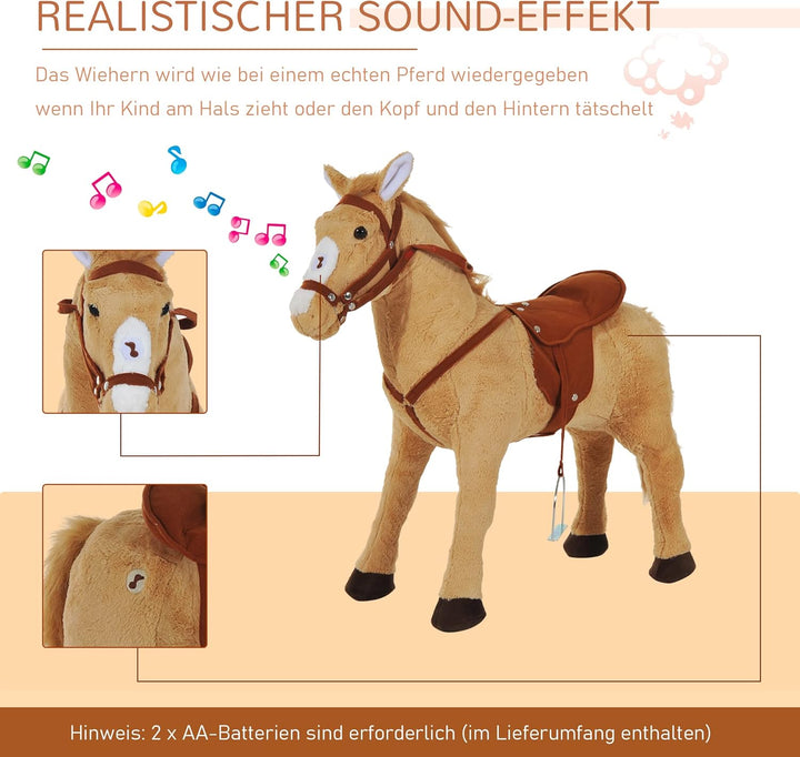 HOMCOM Reitpferd auf Rollen 60 cm Stehpferd mit Sattel, Zaumzeug Steigbügel Sound Spielpferd zum Rei