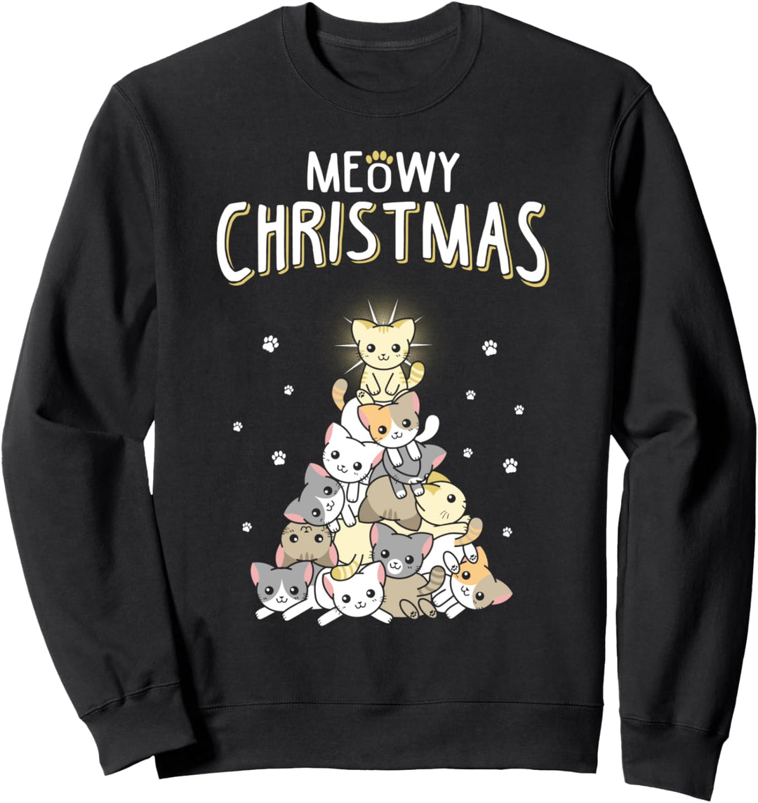 Meow Christmas Cute Cat Lover Funny Ugly Christmas Sweatshirt