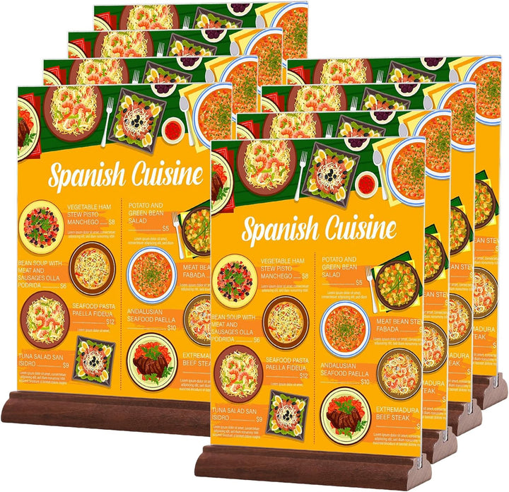 Srvnpioy 8 Stück A4 Aufsteller Holz, Tischaufsteller A4 Ständer aus Acryl und Holz, Plexiglas Werbea