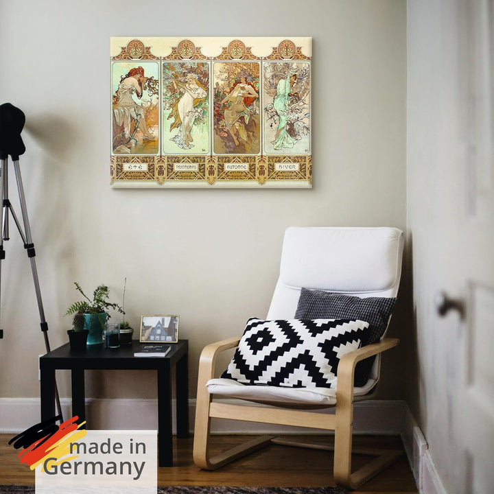 ARTland Leinwandbilder Wandbild Bild auf Leinwand 40x30 cm Wanddeko Alfons Mucha Sommer Herbst Winte