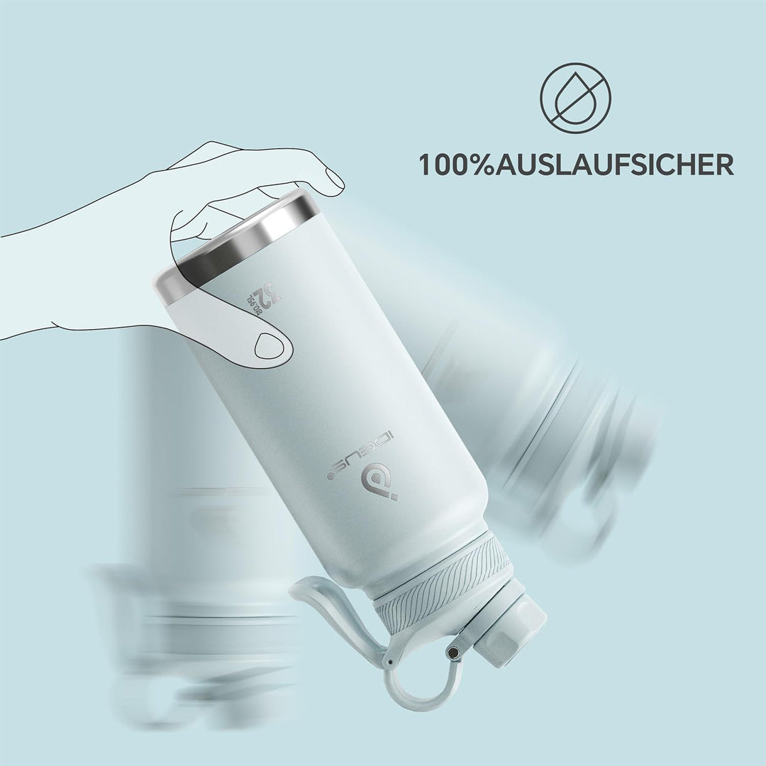IDEUS Vakuumisolierte Wasserflasche, 32 Oz (950 ml) Edelstahl Doppelwand Flasche Metall Sport Kantin