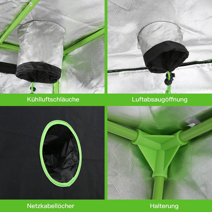 Growzelt, 100x100x200cm Grow Tent, 600D Oxford Grow Schrank, Lichtdicht und Wasserdicht Growschrank
