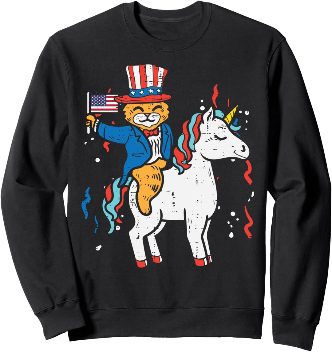 Cat Unicorn US American Flag 4th Of July Fourth Animals Girl Sweatshirt