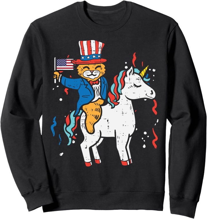 Cat Unicorn US American Flag 4th Of July Fourth Animals Girl Sweatshirt