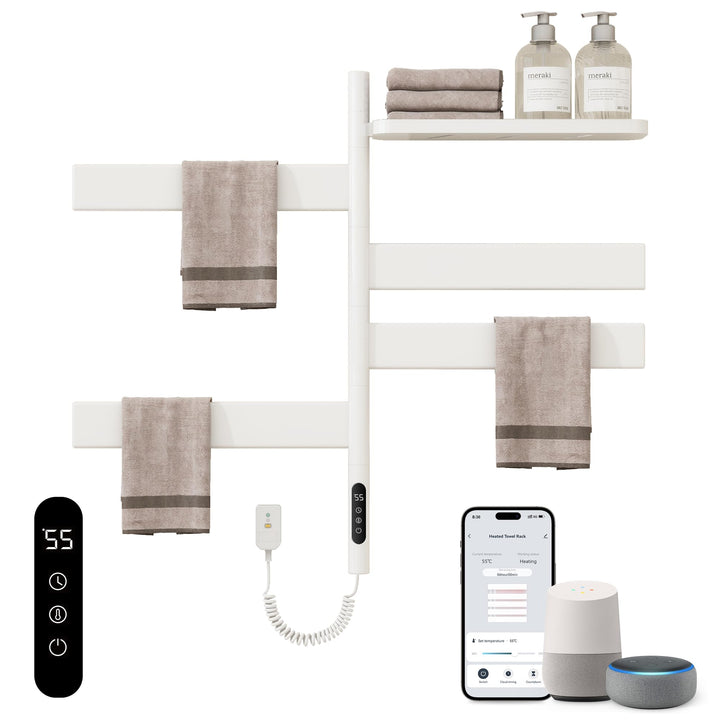 Handtuchheizkörper Elektrisch, 180° Drehung Badheizkörper Elektrisch mit Lagerregal, für Touch/APP/W