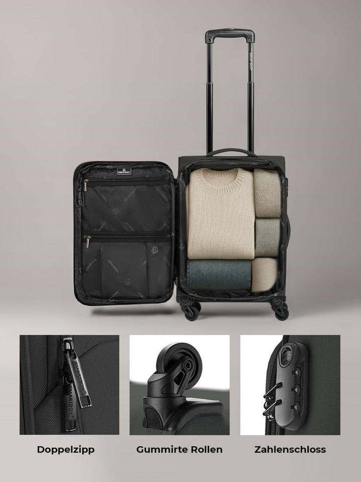 SMARTBOX Weichgepäck Kabinen-Koffer für Damen & Herren | Kleiner Cabin-Trolley 36 x 23 x 57 cm | 4 R