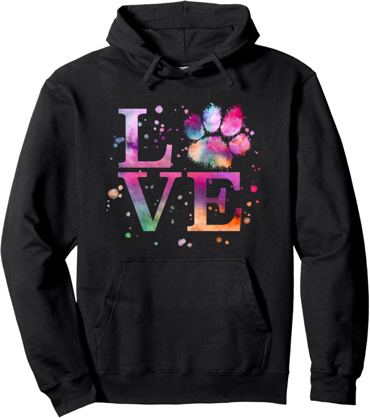 Buntes Tierunterstand mit Hundepfoten-Aufdruck. Pullover Hoodie