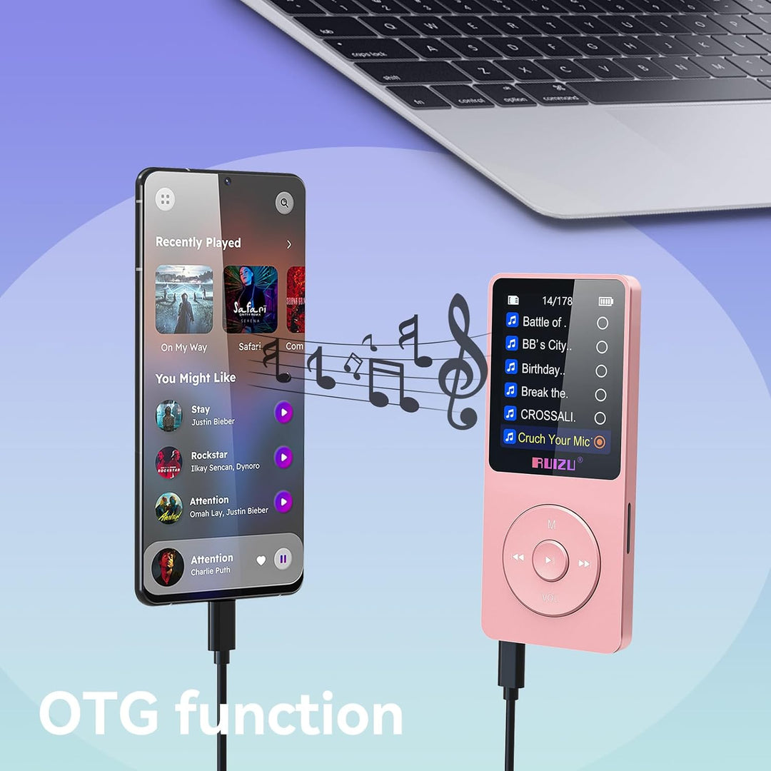 32GB MP3 Player mit Bluetooth 5.3, Ultraleicht (30 Gramm), bis zu 80 Stunden Akkulaufzeit, 1.8-Zoll-