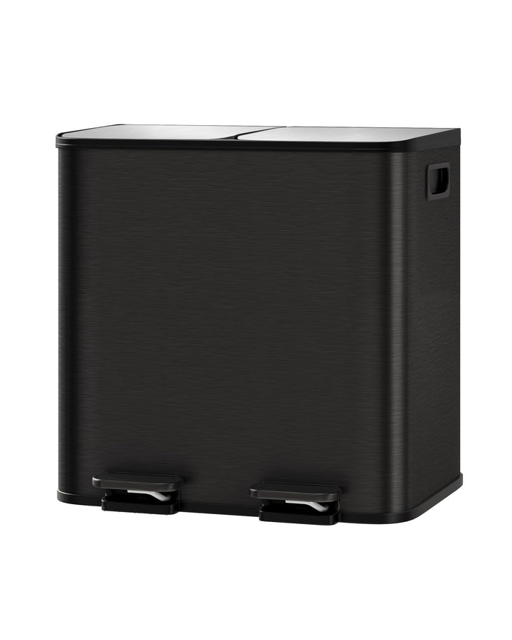 Garvee Abfalleimer 2 x 15 l aus Edelstahl mit Doppelfach und Pedal - schwarz