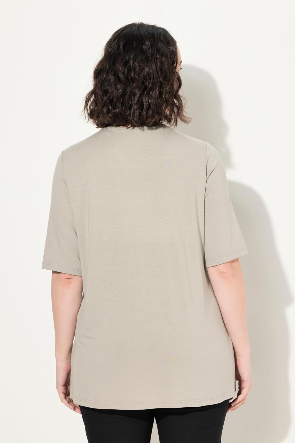 Ulla Popken Damen grosse Grössen Übergrössen Plus Size Shirt 1/2 Arm Doublelayer 820860 42-44 Kitt,