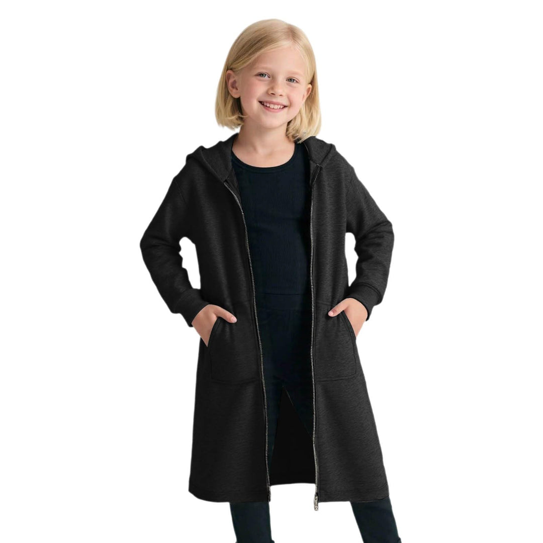 Hoodie Jacke Mädchen mit Reissverschluss Lang Kapuzenpullover Strickjacke Einfarbig Locker Sportjack