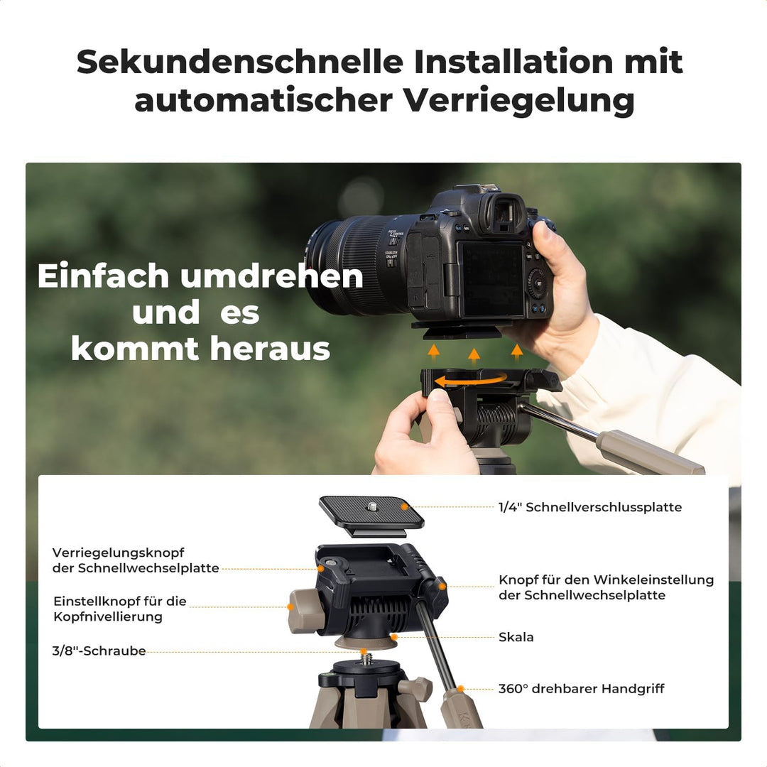 K&F CONCEPT Kamerastativ S255A3+BV01,Leichtes Stativ mit Tasche,190cm Handystativ,Tripod für Canon N