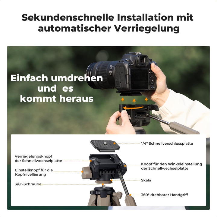 K&F CONCEPT Kamerastativ S255A3+BV01,Leichtes Stativ mit Tasche,190cm Handystativ,Tripod für Canon N