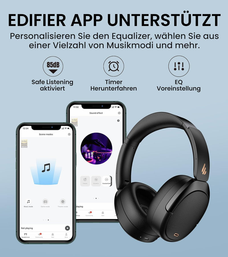 Edifier WH950NB Hybrid Active Noise Cancelling Kopfhörer -LDAC Codec mit Hi-Res Audio und Custom EQ