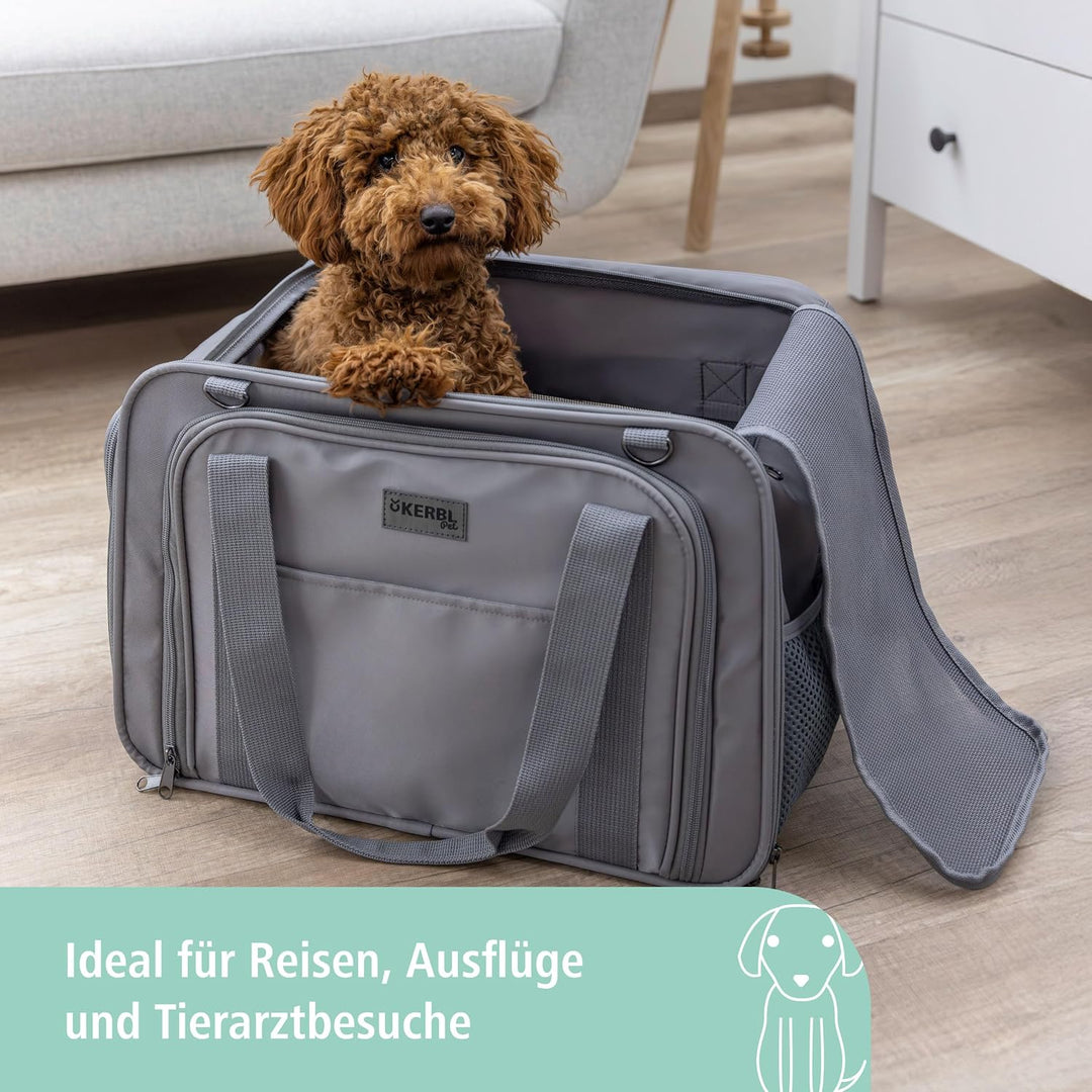 Kerbl Pet Tragetasche Vacation, Transporttasche, Transportbox, grau, 40 x 30 x 27 cm, für kleine Hun