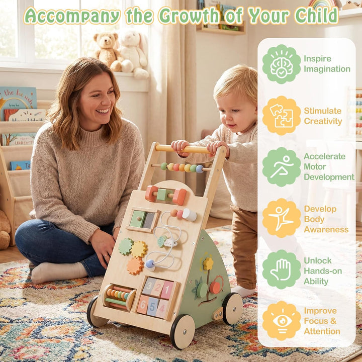 FANTASK Holz Baby Lauflernwagen ab 1 Jahr, Lauflernhilfe mit Activity Board, Rädern &amp; Aufbewahrungsk