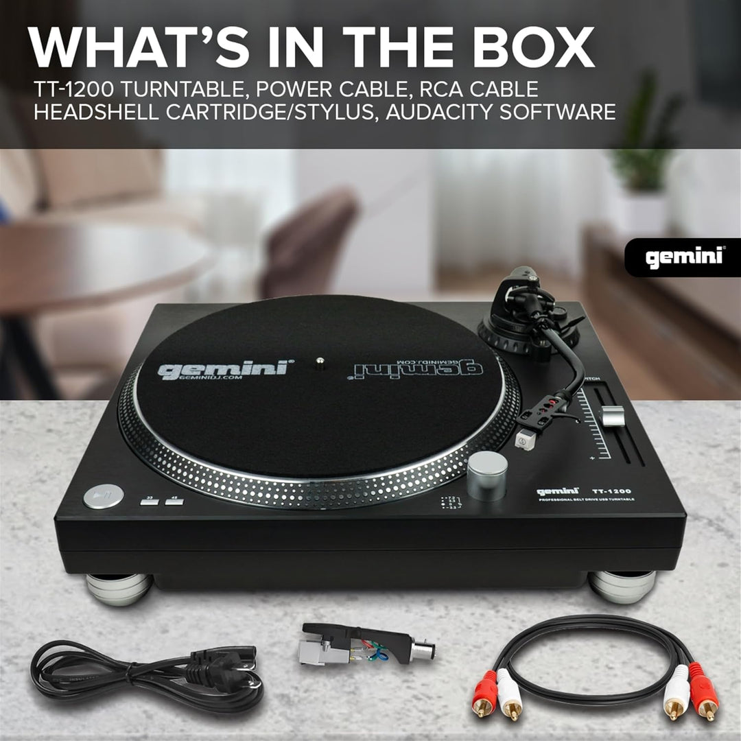 Gemini TT-1200 Plattenspieler mit 3 Geschwindigkeiten und USB-Schnittstelle