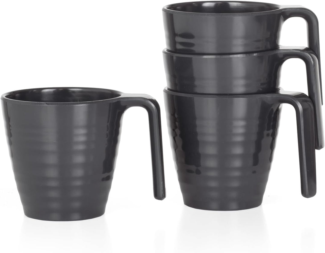 Melamin Camping Geschirr Set 4 Personen I Tassen Stone 4-teilig (passend zu Red, Blue, Grey, Curry,